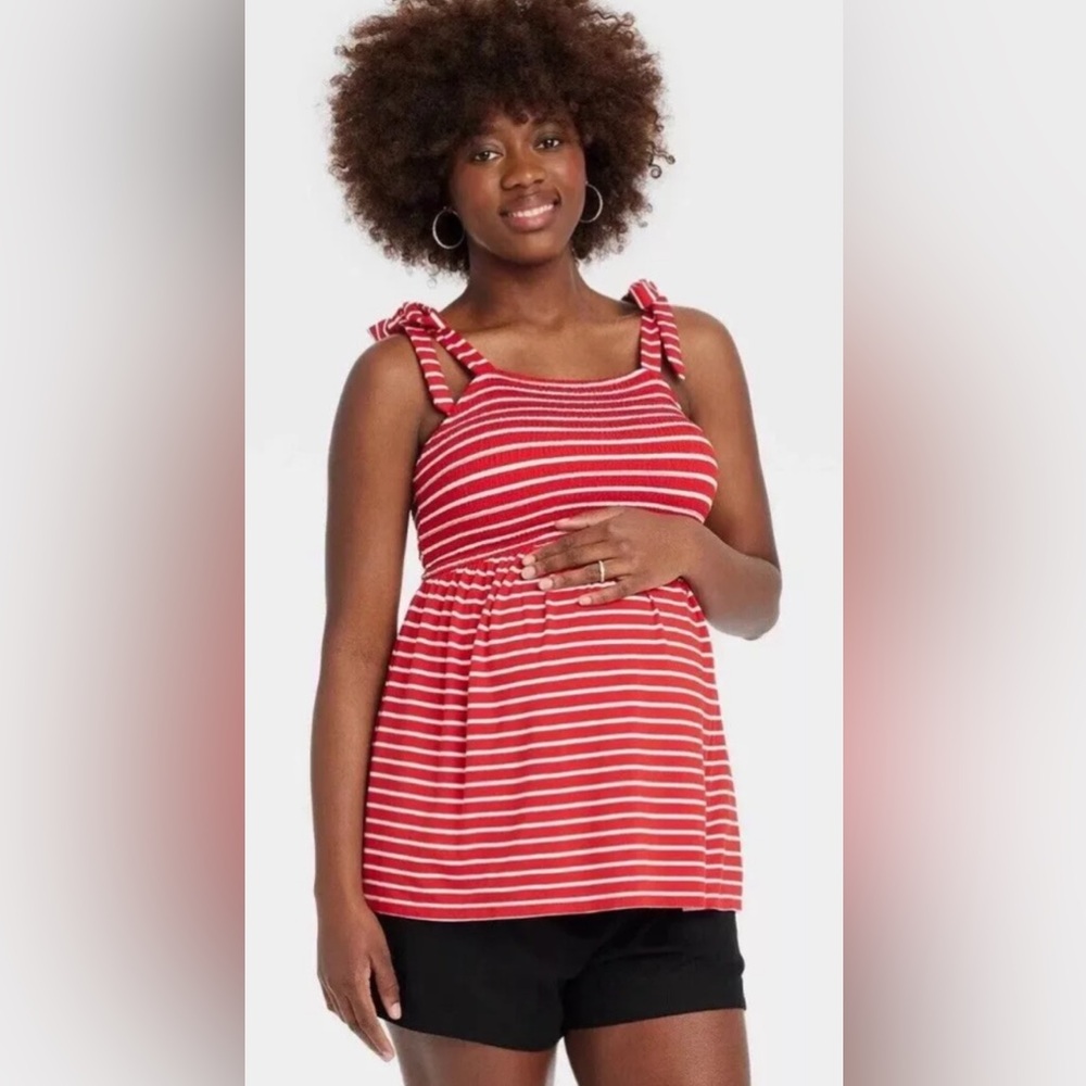 Isabel Maternity NWT babydoll red white stripe tank size Small